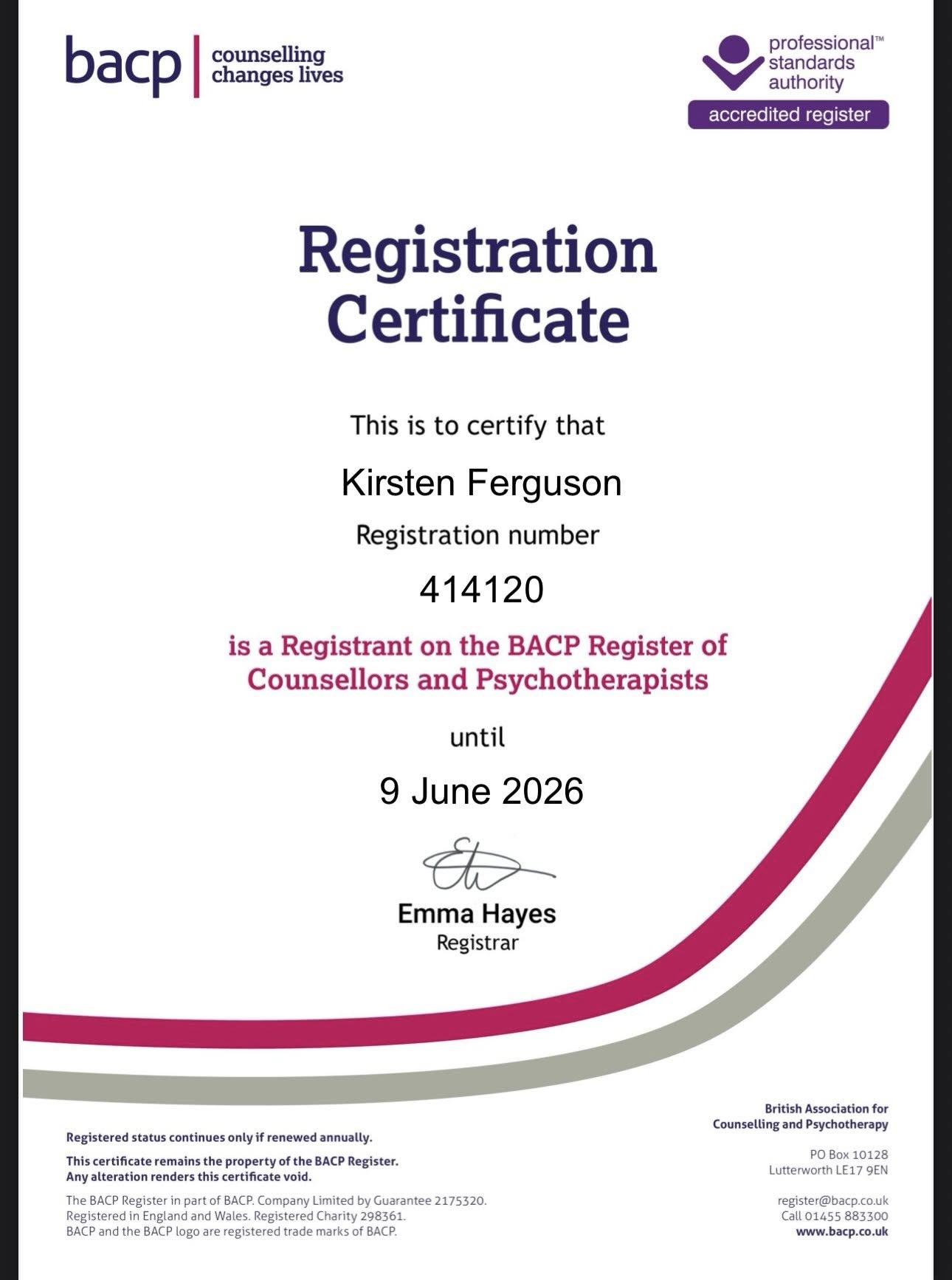 Registered Psychotherapist Certificate